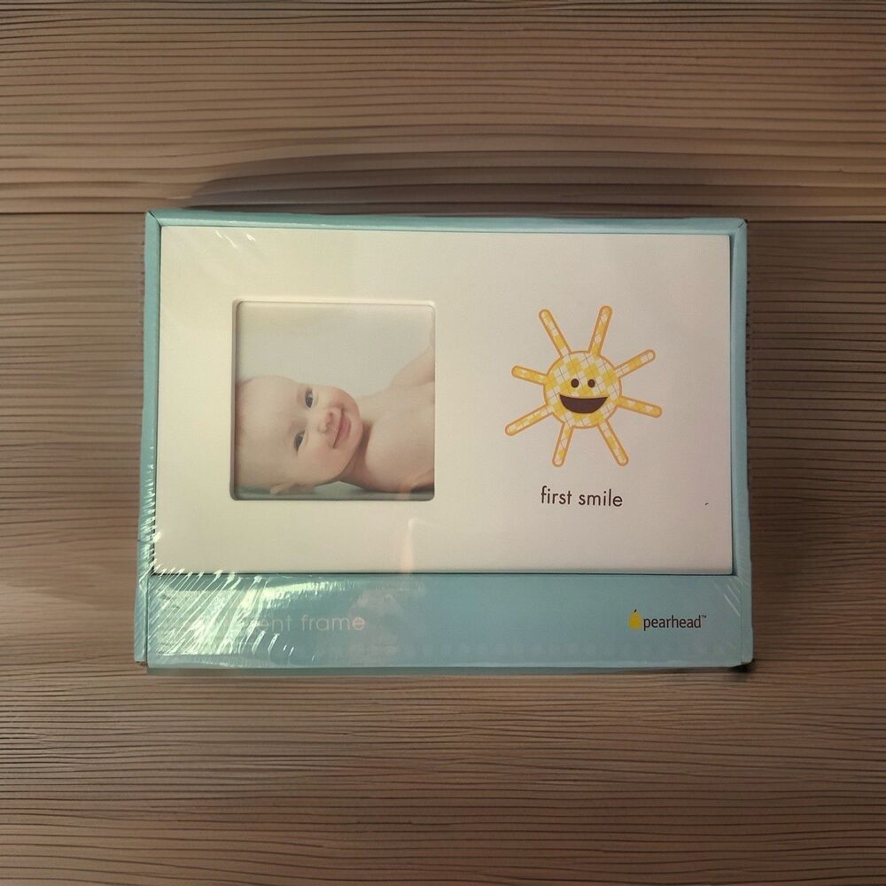 Pearhead Baby Frame First Smile Keepsake Argyle Sun 3 1/2 X 3 1/2 Photo MDF Wood